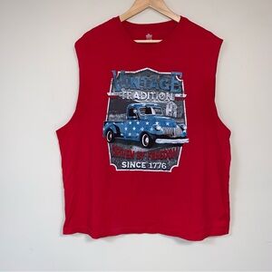 Patriotic 4th of July Tank Top Mens 2XL Truck Vintage Tradition Sleeveless Shirt
